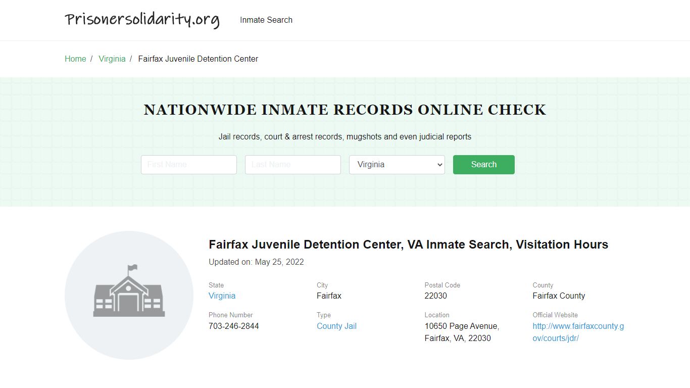 Fairfax Juvenile Detention Center, VA Inmate Search, Visitation Hours